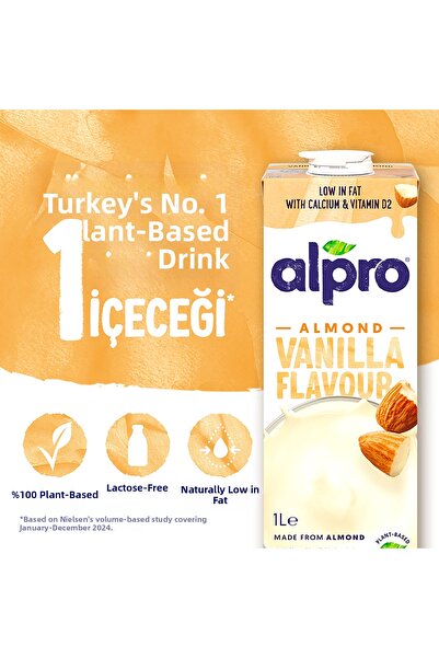 Alpro Vanilya Badem Sütü 1 L Vegan Laktozsuz Bitkisel Bazlı