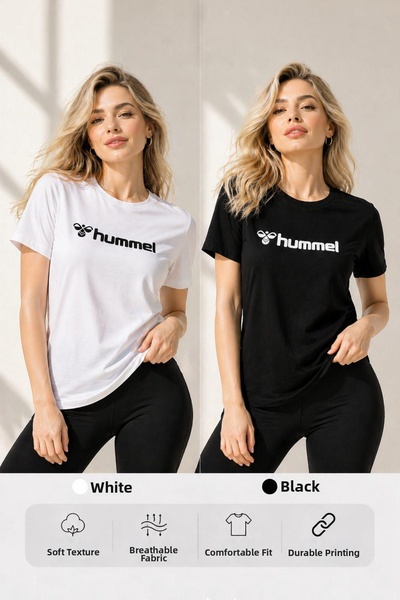 hummel Nesle 912031 Ασπρόμαυρο Γυναικείο Μπλουζάκι Βασικό, Σετ 2 τεμαχίων