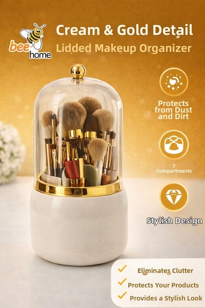 genel tr 7 Compartment Makeup Organizer with Lid, Brush Organizer, Dustproof ...