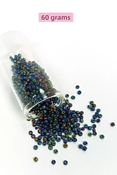 Mestore Bulk Glass Sand Beads (8/0) 3 mm - 60 Grams - Navy Blue Green - Bnc210