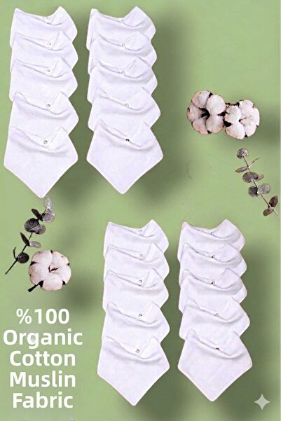 sağel 100% Cotton 20 Pieces Muslin Collar White Baby Bib Double Layer with Tw...