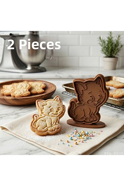EGATOPTAN 2-Piece Cute Sitting Cat Dough Sculpting Cookie Play Dough Mold 9 cm