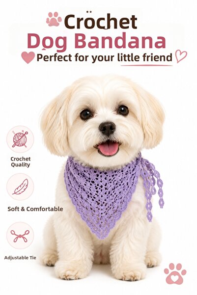 BOHEMÖRGÜ Dog Bandana Hand Knitted Tie-On Stylish Pet Neck Scarf Cat Dog Acce...