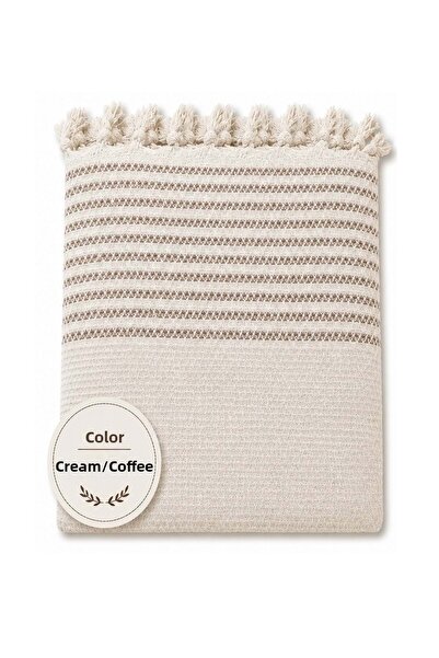 Mandaş Cotton Non-Slip Wicker Woven Sofa Cover (180X220) - Cream Brown