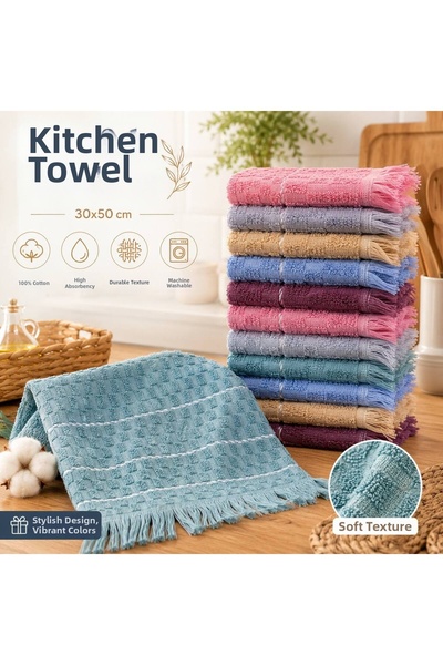 ŞENER HOME Set de 12 prosoape de bucătărie colorate, în carouri, 100% bumbac, 30x50 cm