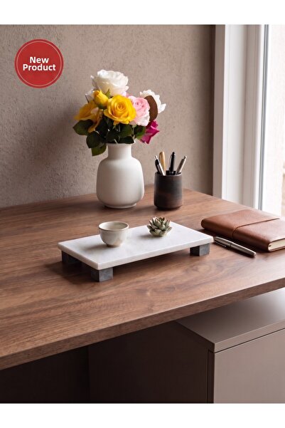 FARALYAHOME Natural White Marble Anthracite Marble Stand & Organizer Stand 24...