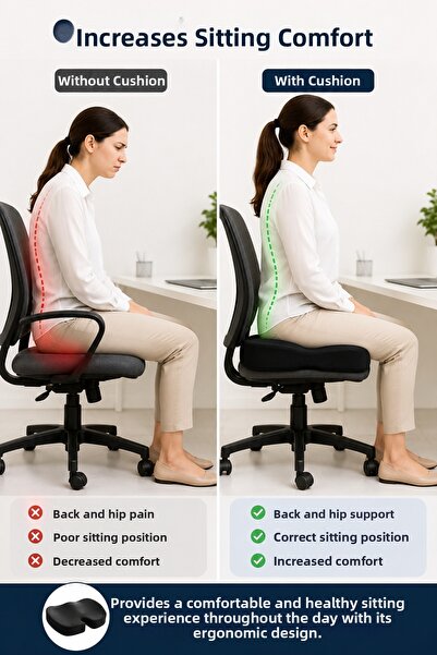 EpiRelax Orthopedic Seat Cushion Visco Chair Cushion Lumbar Hip Coccyx Support