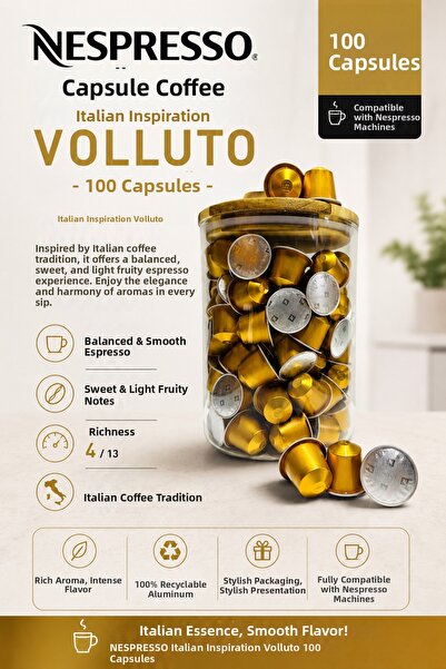 Nespresso كبسولات قهوة فولوتو 100 كبسولة + علبة هدية