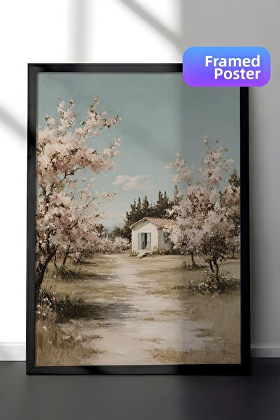 Zestia Pictură murală vintage, casă albă într-o grădină, cu ramă neagră Nr.: ...