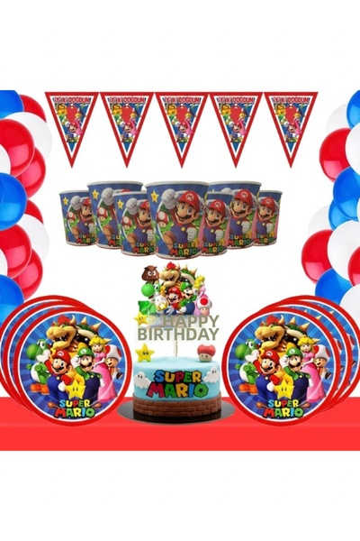 Partihane Super Mario Themed Birthday Party Set for 16 People