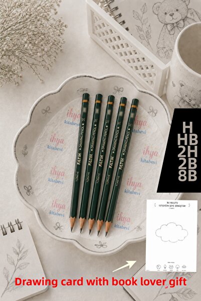 kitapsev 5 Pieces of Drawing Pencils Fatih Graded Pencil with Drawing Card