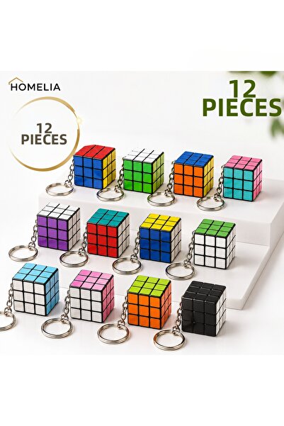 HOMELIA 12 Pieces Mini Rubik's Intelligence Cube Keychain 3X3 Patience Cube S...