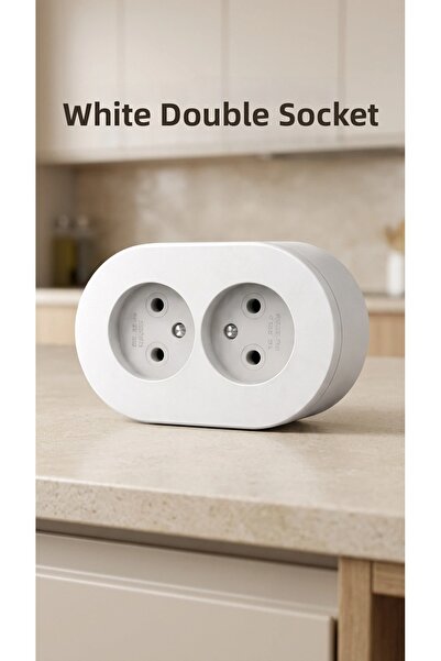 Generic Brand White Double-Entry Grounded Surface-Mounted Socket, Decorative ...