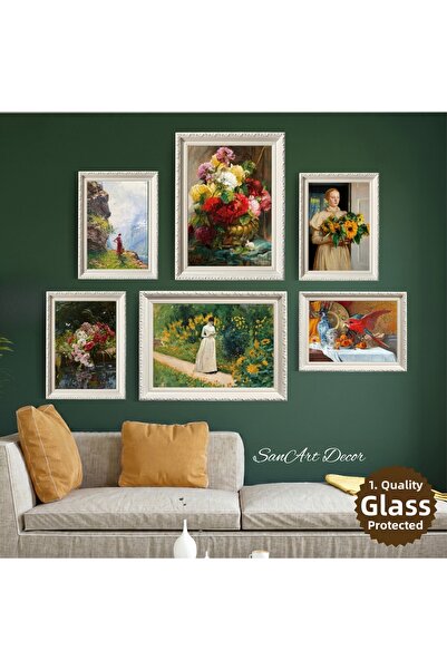 Sanart Set de pictură în ulei înrămat, 6 piese, set de pictură vintage, decor...