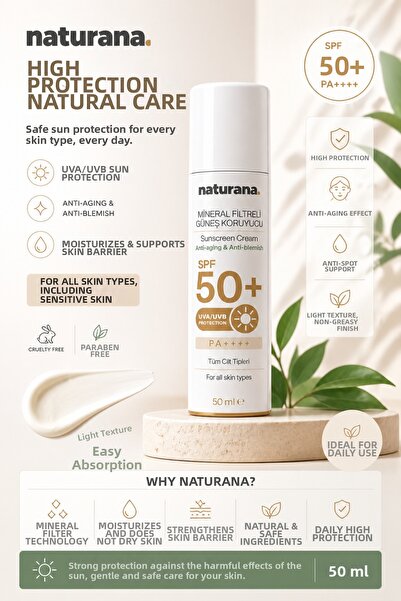 Naturana واقي من الشمس بفلتر معدني عالي الحماية مضاد للشيخوخة والعيوب SPF 50+...