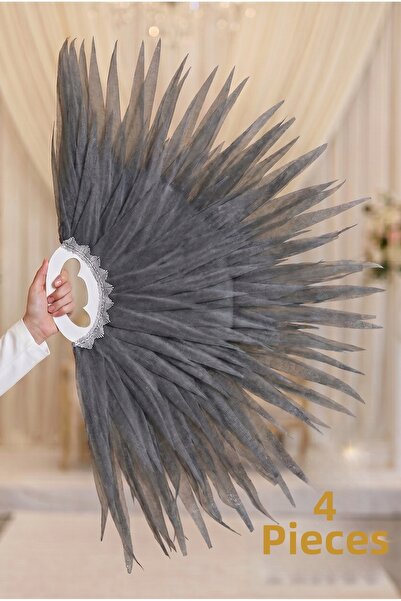 ZEYMERADE Dark Gray Fringed Dance Fan, 4 Pieces Large Size 120X80Cm, Henna Ni...