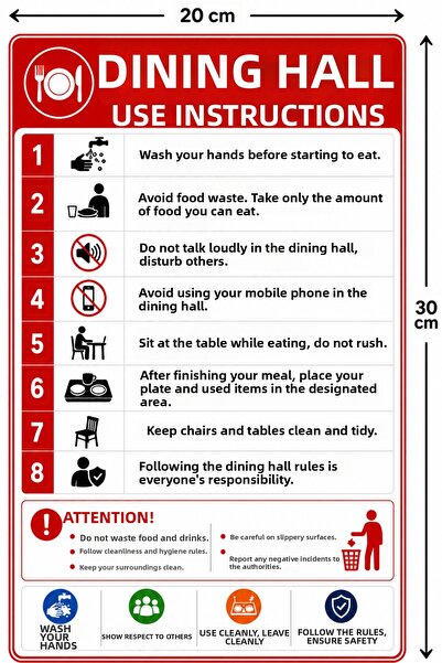TRİMENT3D Dining Hall Usage Instruction Label (20X30 Label)