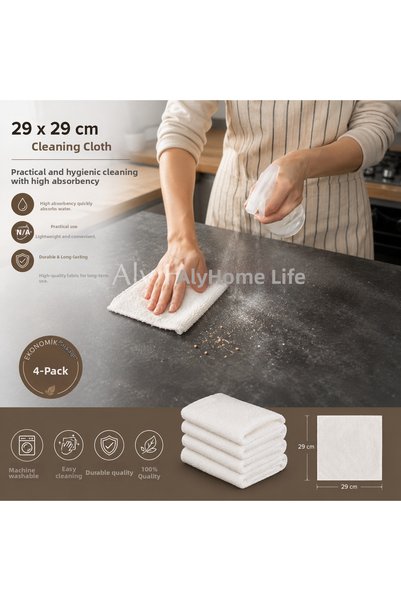 ALY DURU 4-Piece Multi-Purpose Kitchen and Bathroom Towel Set 29X29 cm