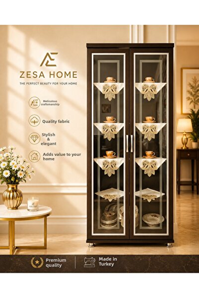 ZESA HOME 4 Piece Gardenia French Guipure Detailed Living Room Display Cabine...