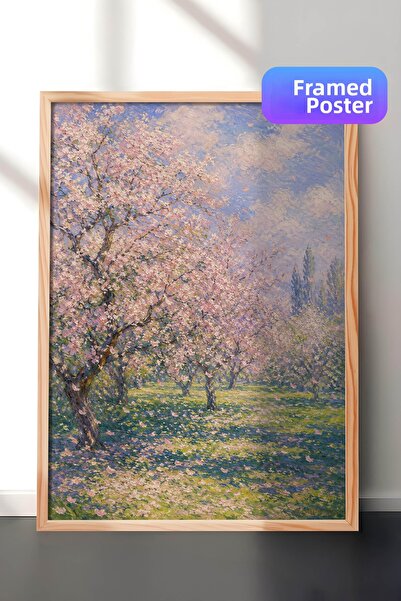 Zestia Pictură murală inspirată de Monet cu flori de cireș, grădină impresion...