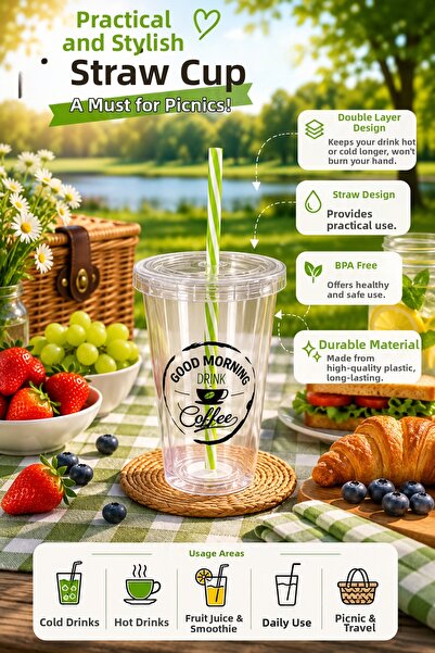 MİMOZA PARK 480 ml Crystal Double Wall Heat Resistant Hot and Cold Beverage C...