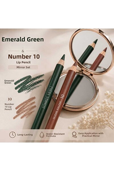 VitaMood Yaşam Emerald Green Eyeliner & Number 10 Lip Liner Mirrored Set Subt...