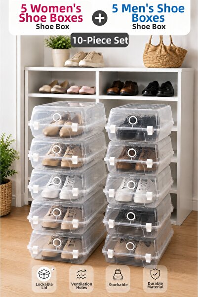 Funny Life Gondol Set of 10 Shoe Boxes 5 Men's 5 Women's Transparent Lockable...