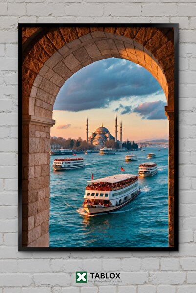 TABLOX Peisaj urban Istanbul Fereastră Poarta de la Cusca Turcia Moschee Tabl...