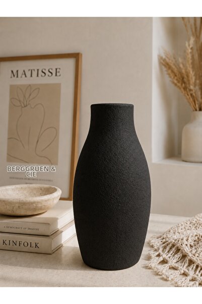 Lui Tasarım Textured Nordic Style Modern Bohemian Black Vase Simple Stylish M...
