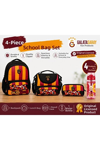Galatasaray Licensed 4-Compartment School Bag 26568+ Lunch Box 26570+ Pen Hol...