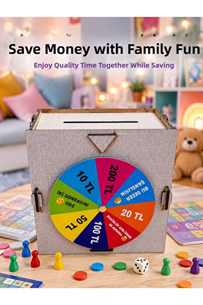 Marsilyan Lucky Wheel Money Saving Box Fun Savings Challenge Wooden Goal Mone...