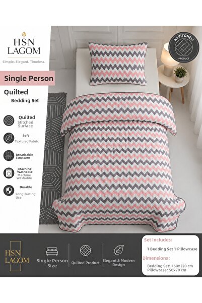 HSN LAGOM Pink Quilted Single Bedspread with Pillowcases