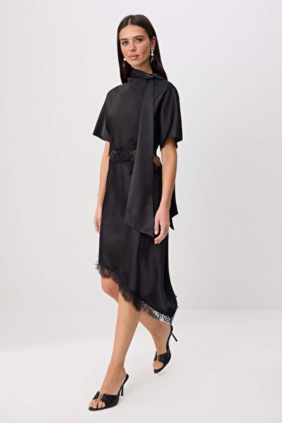 Trendyol Collection فستان ماكسي منسوج من الدانتيل الأسود TWOSS26EL00882