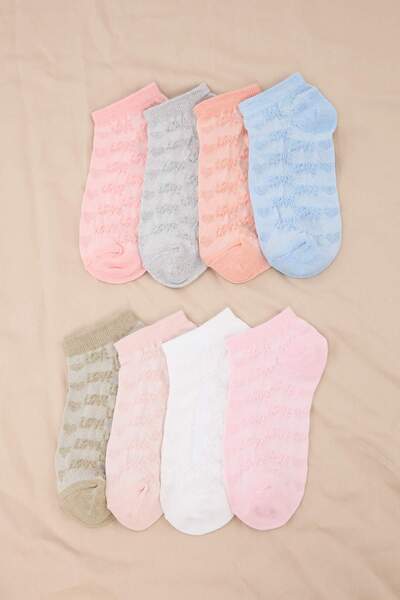Trendyol Kollektion Weiß-Rosa-Blau 8er-Pack einfarbige Jacquard-Stricksocken ...
