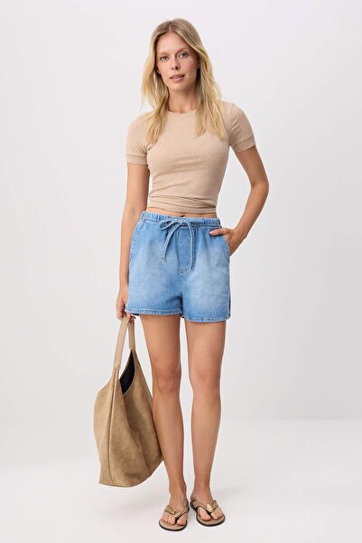 Trendyol Collection Blue Elastic Waist City Boy Denim Shorts Twoss26Sr00245