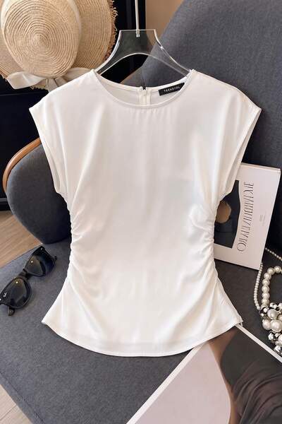Trendyol Collection White Gathered Sides Woven Matte Satin Blouse Twoss26Bz00919