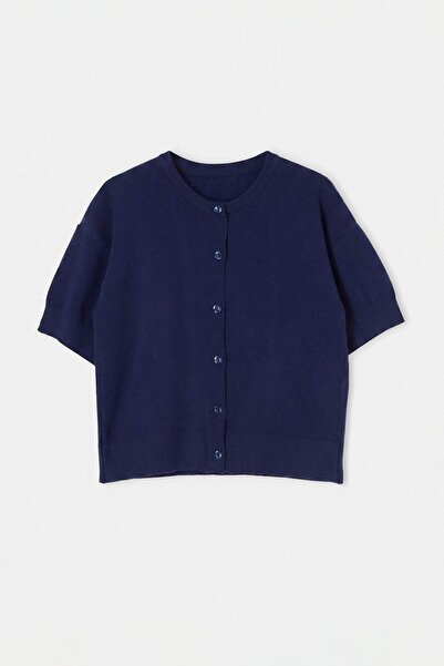 Trendyol Collection Wardrope Essentials Navy Blue Short Sleeve Knitwear Cardi...