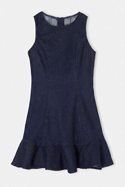 Trendyol Collection Dark Blue Flounced Skirt Sleeveless Short Denim Dress Two...
