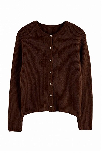 Trendyol Collection Wardrobe Essentials Brown Soft Crew Neck Knitwear Cardiga...