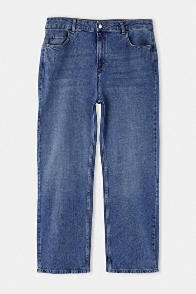Trendyol Curve Blue High Waist Comfort/Medium Stretchy Straight Fit Denim Plu...