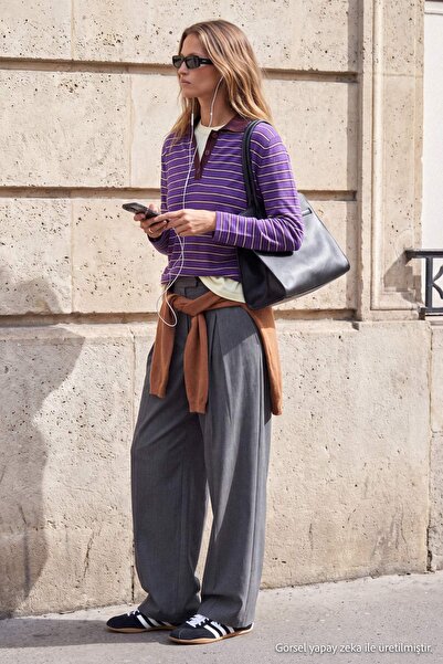 Trendyol Kollektion Wardrobe Essentials Lila Premium-Garn/Spezialgarn, weit g...