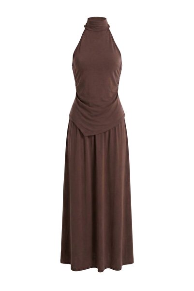 Trendyol Collection Brown Fitted/Bodycon High Neck Knitted Bottom with Lyocel...