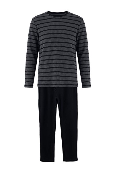 Trendyol Collection Anthracite Regular Striped Waffle Textured Knitted Winter...