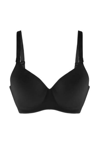 Trendyol Collection حمالة صدر سوداء مفردة مسطحة وثابتة من نوع تي شيرت برا THM...