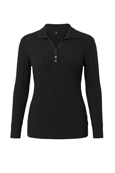 Trendyol Curve Crna bluza od tankog pletenog materijala sa polo ovratnikom i ...