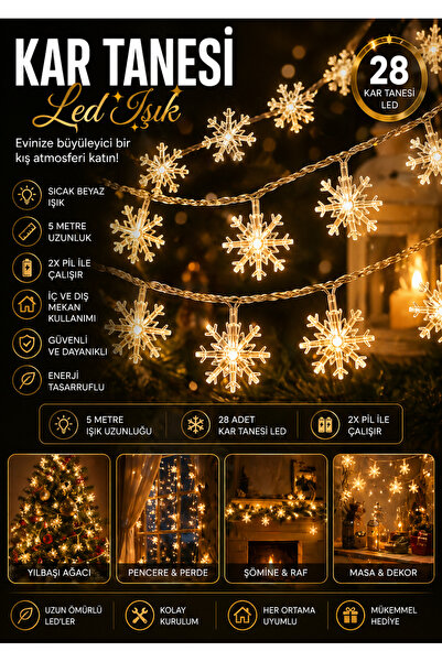 nextbuy Kar Tanesi Led Işık 5 Metre 28 Led 3x Pilli Yılbaşı Ağaç Süsü Aydınla...