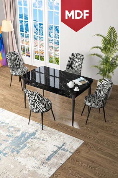 Canisa Concept Kor Serisi MDF 70x114 Açılabilir Mutfak Masası Takımı Siyah Me...