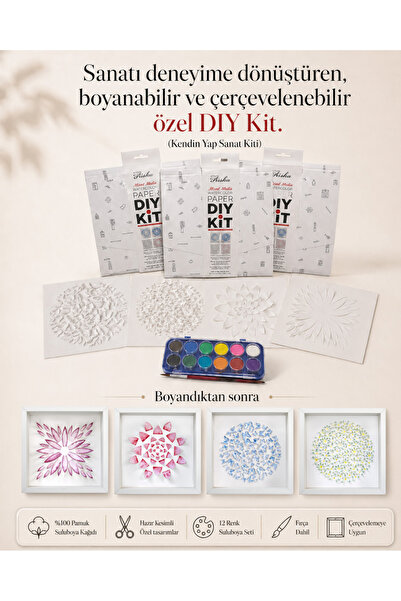 Monokraft Atelier Aisha DIY Kit Üç Boyutlu 4 Farklı Desende Kesimli Suluboya ...