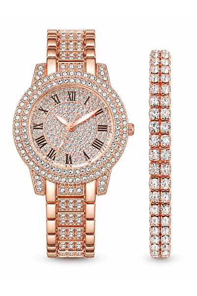 Geneva Елегантен дамски комплект часовник с кристална гривна – златен, сребър...