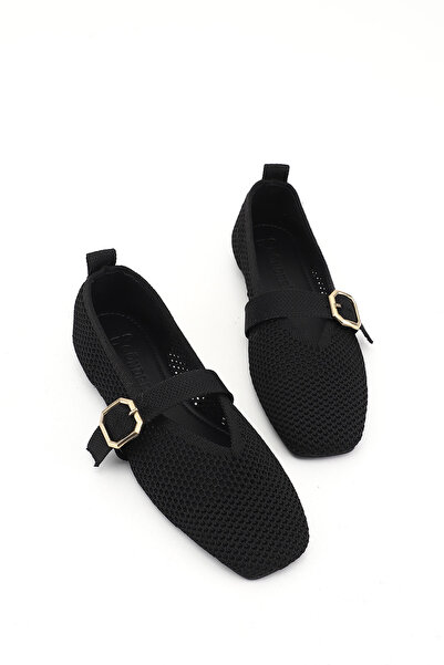 GÖNDERİ(R) Γυναικεία μαύρα πλεκτά παπούτσια με αμβλύ μύτη Mary Jane Babet